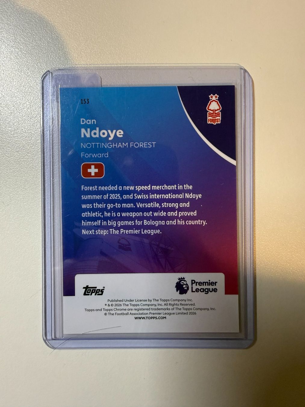 Topps Carte collezionabili: Topps Chrome Dan Ndoye Nottingham Forest – Usato da Lohn/SH venduto da PokemonSchweiz 1