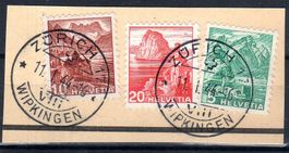 FRAGMENT MIT 3 LANDSCHAFTSMARKEN SAUBER GESTEMPELT 1944 -42