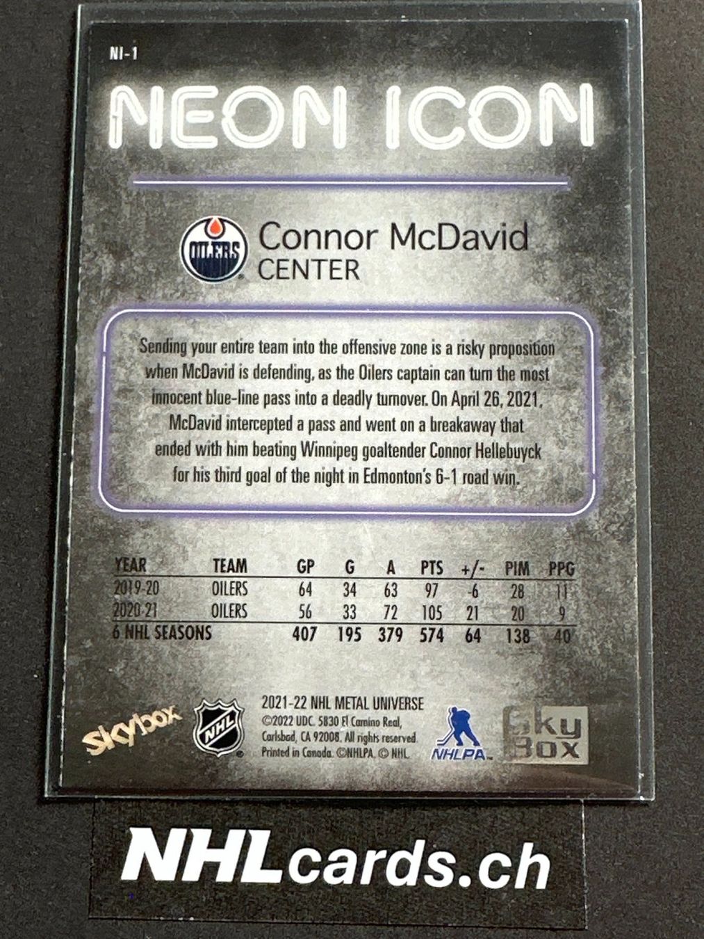 NHL Carte collezionabili: Connor McDavid NHL Neon Icon Insert Card – Usato da Belp venduto da nhlcards.ch 1