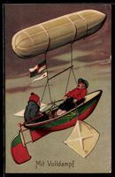 Zeppelin mit einem Ruderboot als Gondel