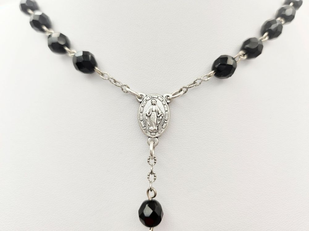 Rosenkranz Kreuz Halskette Necklace schwarz