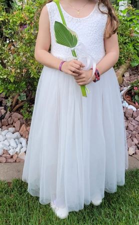 Festliches Mädchenkleid Spitze Tüll Gr. 152  weiss