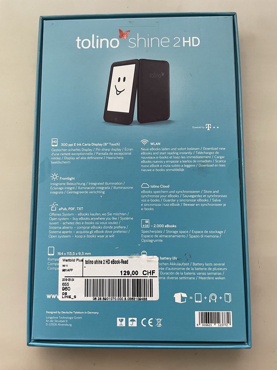 Tolino Tablettes PC: Tolino Shine 2 HD E-Reader schwarz  – Neuf (Voir description) à Sins par 77_gina_77 2