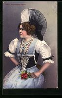 AK Frau in Appenzeller-Tracht mit Rose