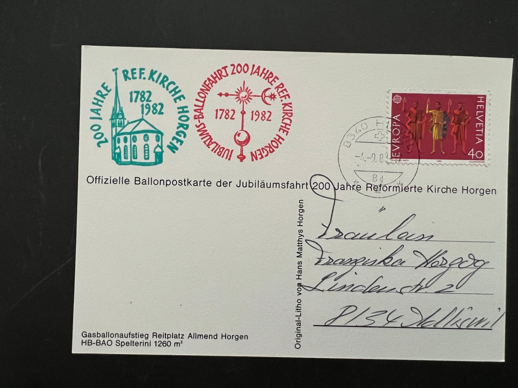 Tutti i francobolli: Ballon Post 1982 ref. Kirche Horgen      (G1226) – Usato da Hinwil venduto da Sidi4