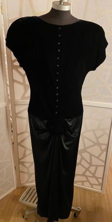 Beautiful black velvet & silk dress with black flower. M.