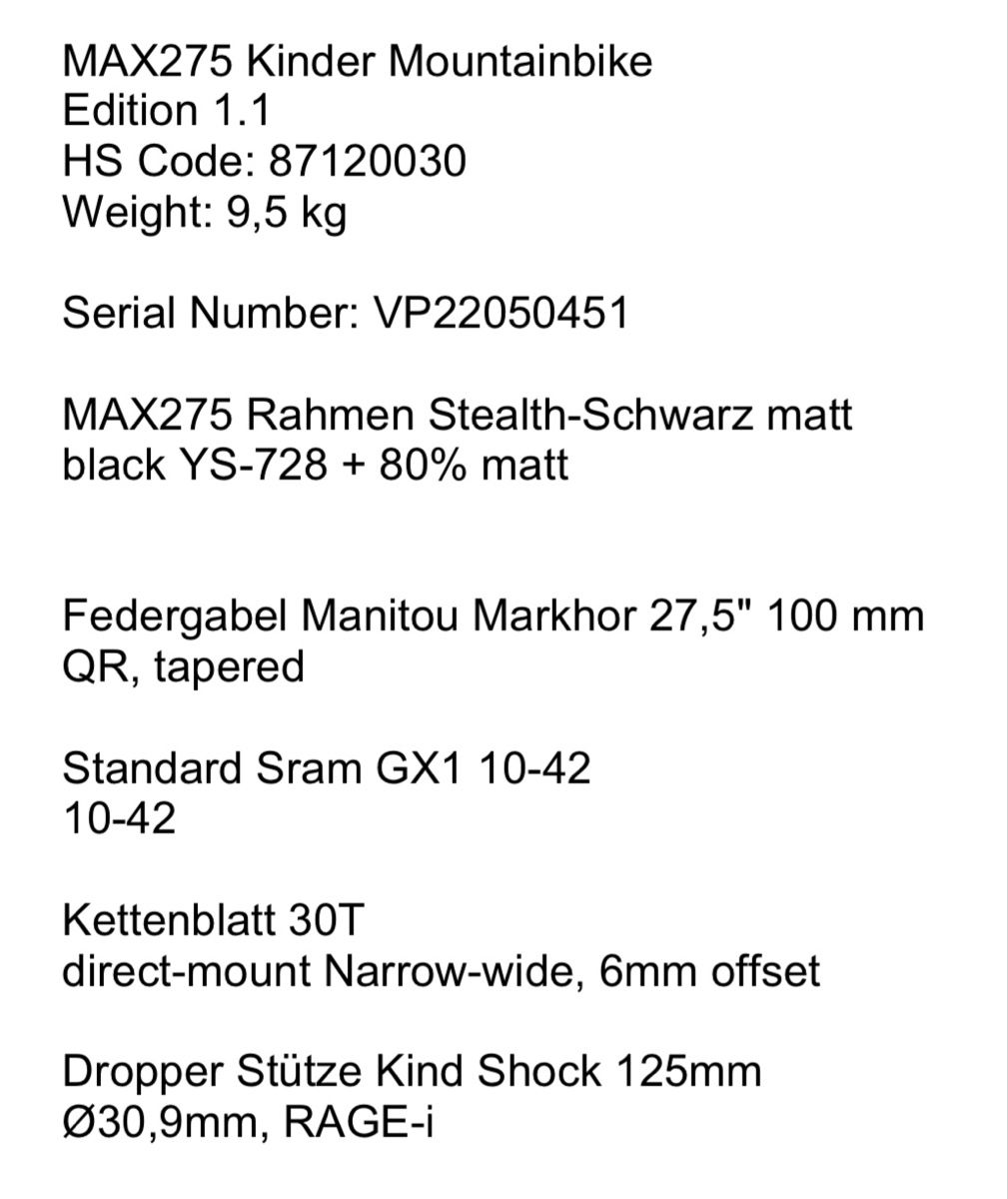 Velos: VPACE MAX275 Kinder MTB – Gebraucht aus Madiswil von Swizz 5