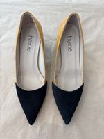 Heine Pumps Senfgelb/Schwarz Gr. 36 Lackleder-Velours-Mix 👠