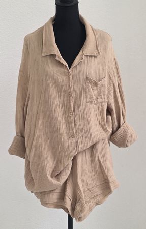 Leichtes Baumwoll-Shorty-Set Sommer XL Sandfarben | Bequem!