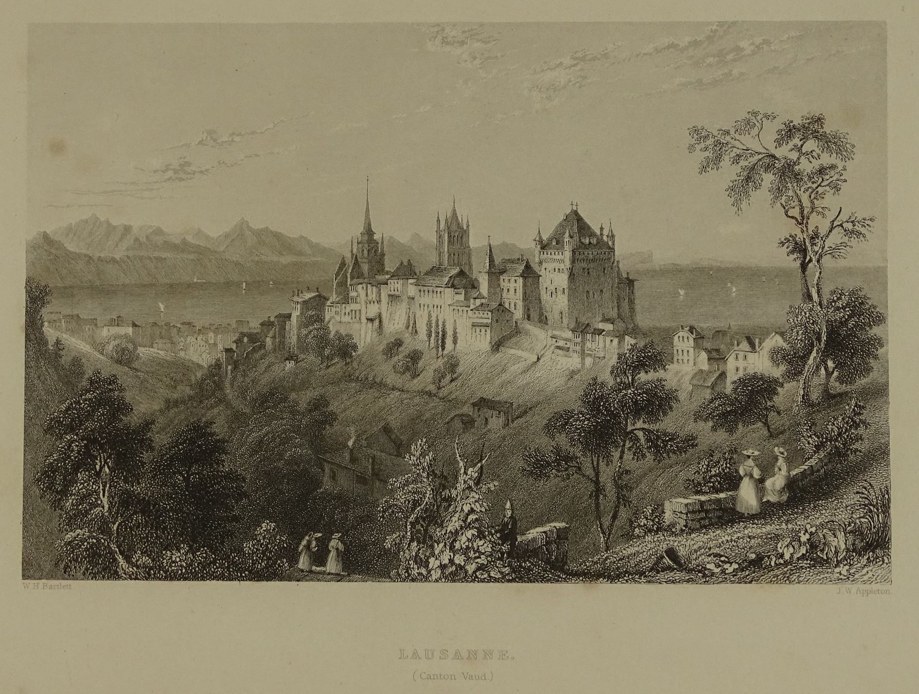 Incisioni: LAUSANNE, STAHLSTICH NACH BARTLETT 1836 – Usato da Grüningen venduto da Kartensammler