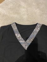 Schwarze Chiffon Bluse Pailletten Glitzer Festlich Elegant G