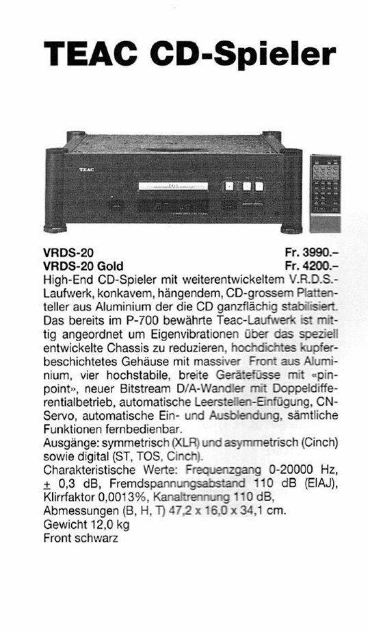 Teac Lettore multimediale & Streamer: CD PLAYER TEAC VRDS-2O TOP – Usato da Ittigen venduto da Norrelia 5