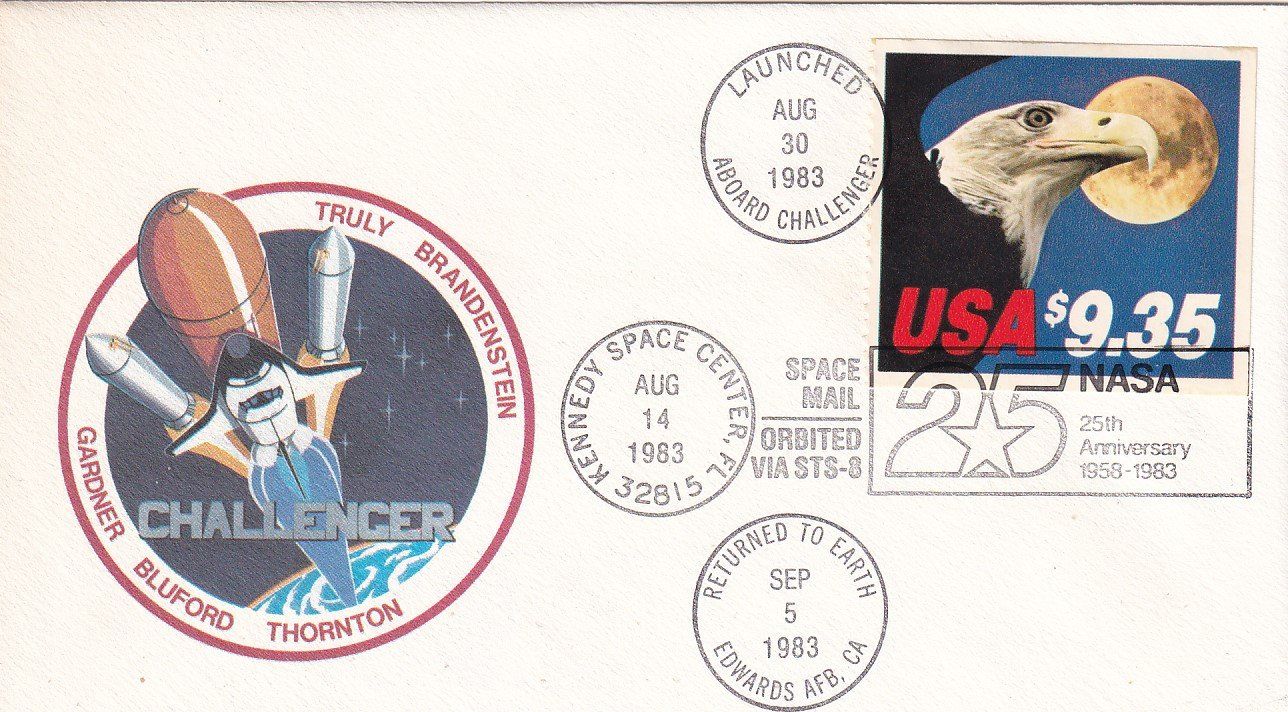 Tutti i francobolli: Space Shuttle "Challenger" Mission STS-8 1983, geflogen ! – Usato da Baar venduto da Asmara111