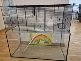 Nagetierkäfig mit Glasunterteil Zubehör guter Zustand