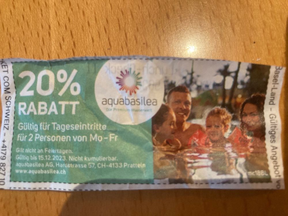 Gutschein fürs Aquabasilea 20% Rabatt auf Tageseintritt (Neuf (Voir ...