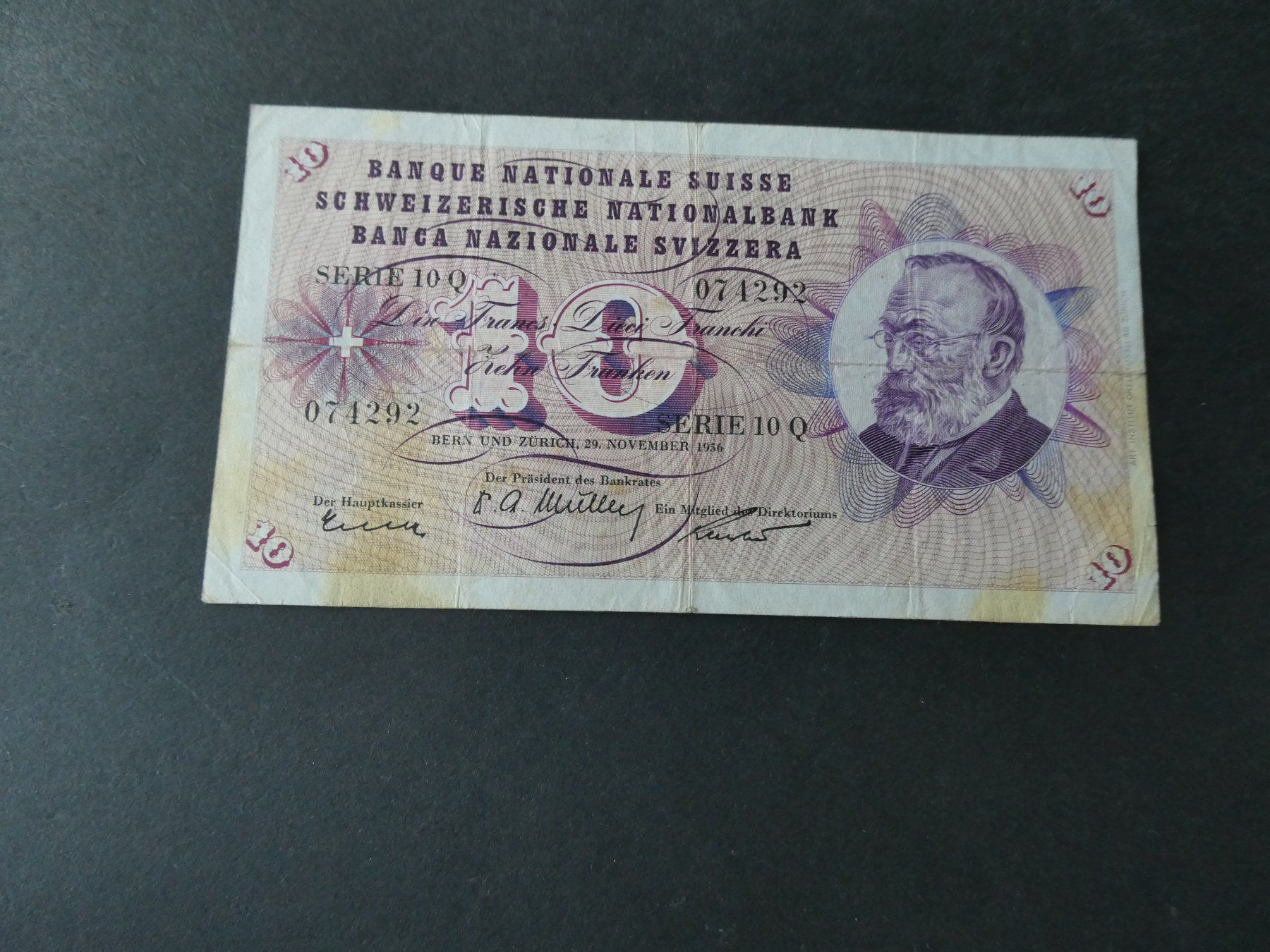 Banconote: Schweiz 1956,  10 Franken – Usato da Hinterforst venduto da Rohusri