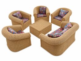 Salon en rotin, avec table basse