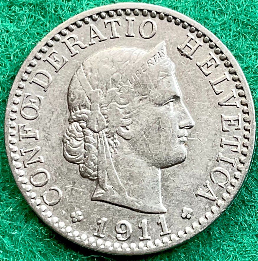 Alle Münzen: Pièce de 20 ct suisse 1911 – Gebraucht aus Plan-les-Ouates von gab_cgf6