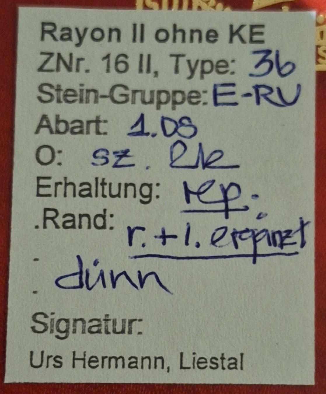 Alle Briefmarken: Rayon 16 II Typ 36 E - RU mit Befund Abart 1.08 Kat. 250.- – Gebraucht aus Balgach von SIMEON27 2
