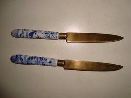 Antik kleine Fühstücks-/Dessertmesser Stahl-Bronce/Porzellan