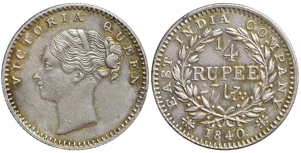 Tutti le monete: Indien, 1/4 Rupie 1840 – Usato da Lugano venduto da Numisartes