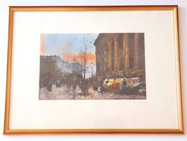 E. Galien-Laloue,Lithographie numérotée, Paris Marché fleurs