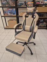 Neuer Gamer Stuhl Gaming Chair Schwarz Beige mit Fussteil