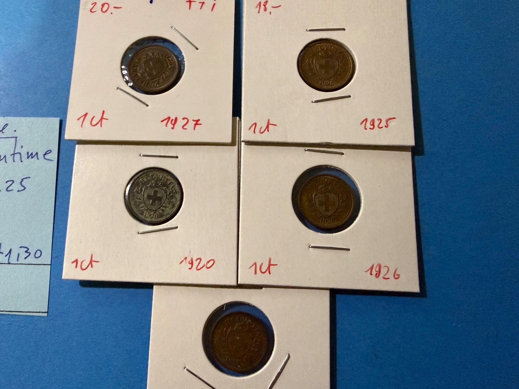 Tutti le monete: SUISSE : 5 X 1 CENTIME 1929 – Usato da genève venduto da GEnumist 1