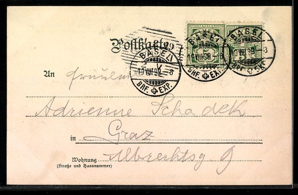 Cartoline postali: AK Basel, Ortsansicht, 1899 – Usato da Berlin venduto da bartko-reher 1
