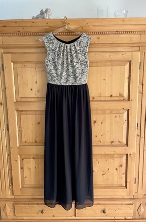 Schickes Abendkleid , Gr. 38, Spitze/Chiffon, Schwarz/Gold