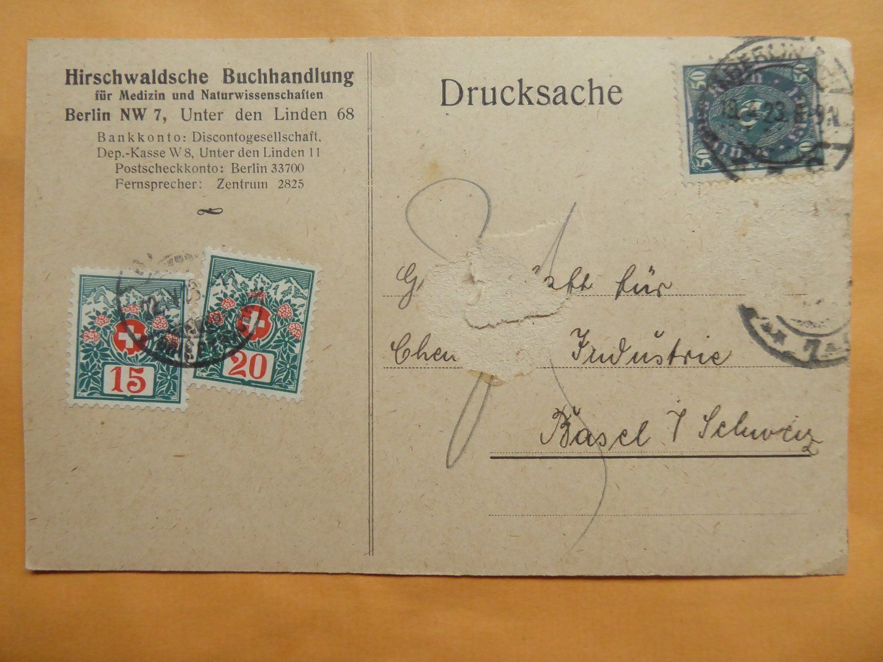 Cartes postales: Drucksache. Postkarte Deutschland 1923 – D'occasion à Zürich par Chaeffeler