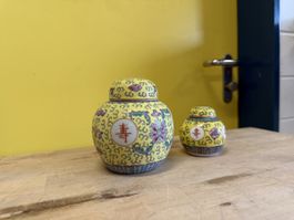 Gelbe China Dosen, Keramik, Vintage, 2 Stück, Top!