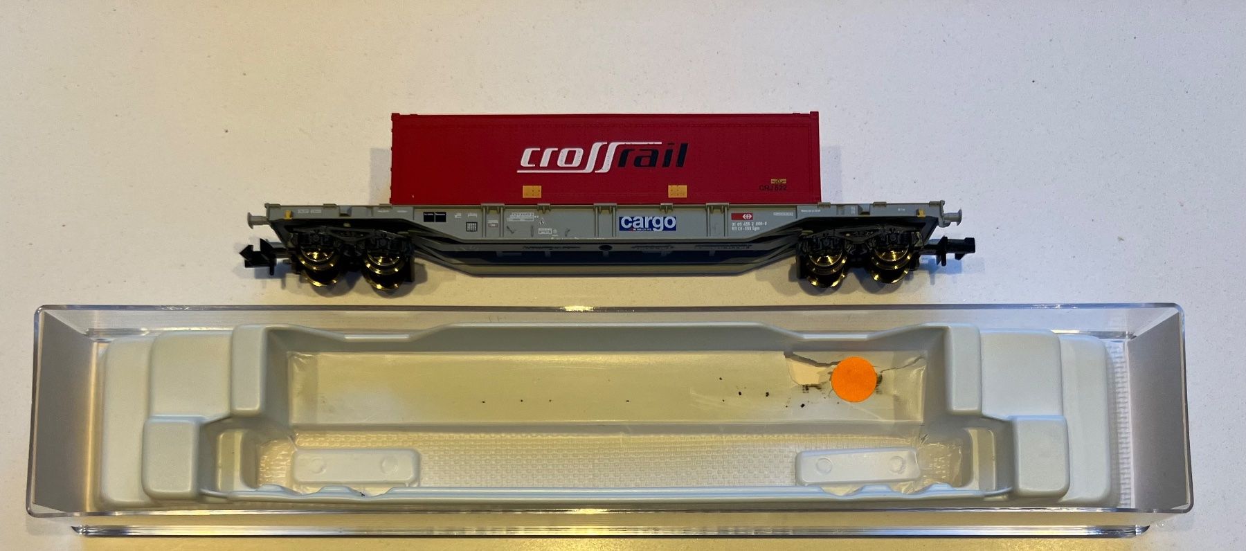 Fleischmann Modelleisenbahnen: Wagon Fleischman container Crossrail   OVP – Gebraucht aus Dompierre VD von immorentes
