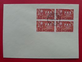 1945: PAX: Nr.267 Viererblock mit Ersttags-Stempel: SAMEDAN