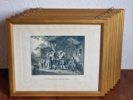8 Stiche/ Bilderrahmen Holz Gold Glasscheibe - Vintage Antik