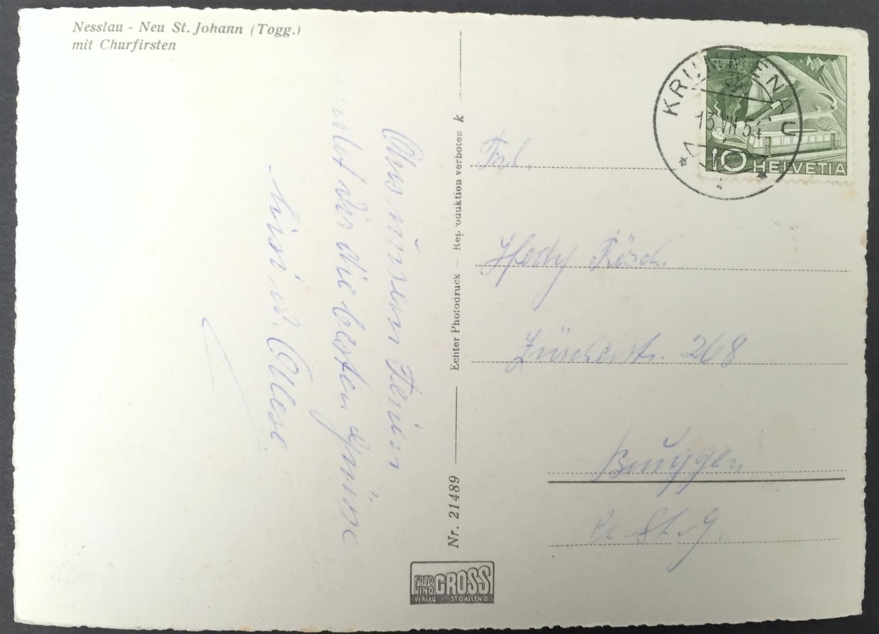 Cartoline postali: NESSLAU NEU ST. JOHANN mit Churfirsten – Usato da Jona venduto da philajona 1