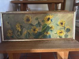 Ölgemälde Sonnenblumen im Holzrahmen guter Zustand