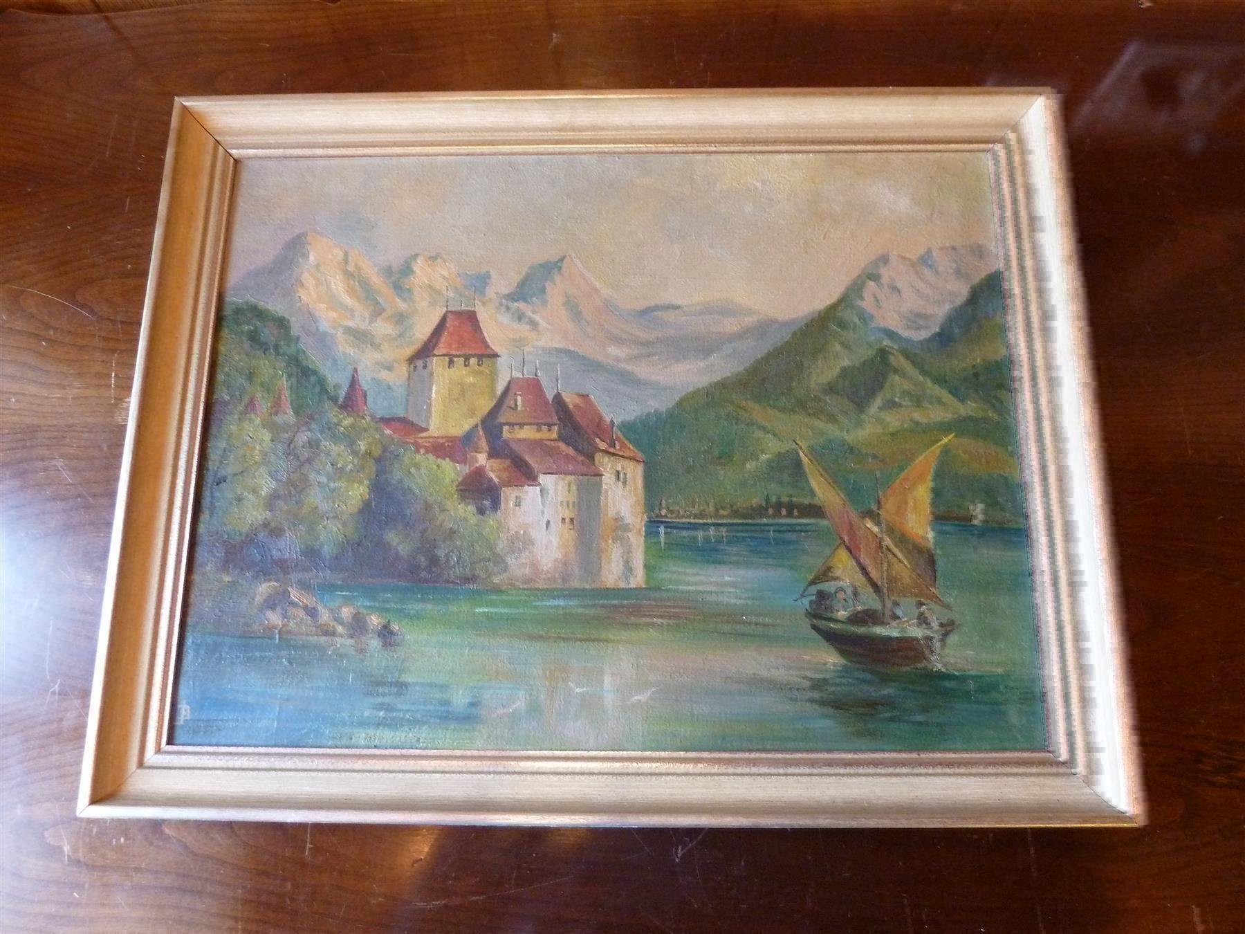 Gemälde: Gemälde Schloss Chillon mit Monogramm – Gebraucht aus Bure von 1319