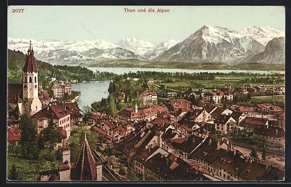 Cartoline postali: AK Thun, Teilansicht und die Alpen – Usato da Berlin venduto da bartko-reher