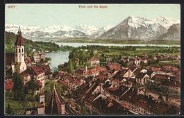 AK Thun, Teilansicht und die Alpen