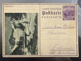 FL  1933ganzsache 10 Rp Valünatal im Schnee gelaufen