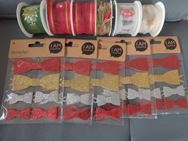 6 Dekobänder rot grün Weihnachten Schleifen Sticker Neu