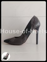 Escarpins Bata 36 talon 11cm cuir noir/gris/serpent