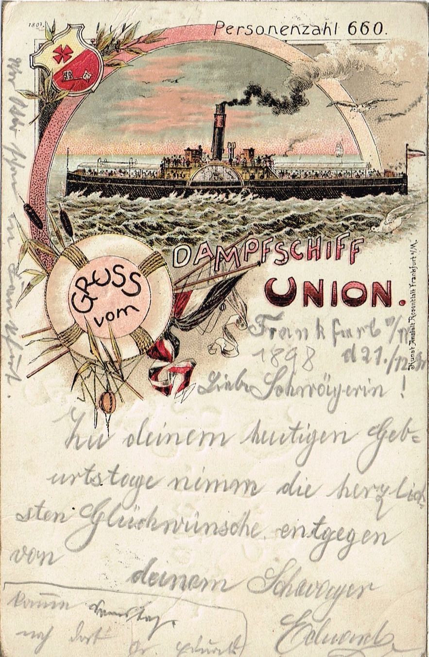 Cartoline postali: Dampfschiff UNION Litho Ansichtskarte 1898 – Usato da Sevgein venduto da WHaelmi