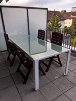 Esstisch / Gartentisch aus Stahl mit Glasplatte