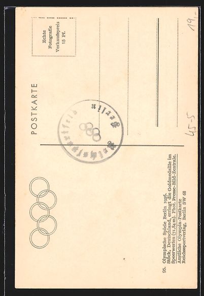 Cartoline postali: Berlin, Olympische Spiele 1936, Sperrwer – Usato da Berlin venduto da bartko-reher 1