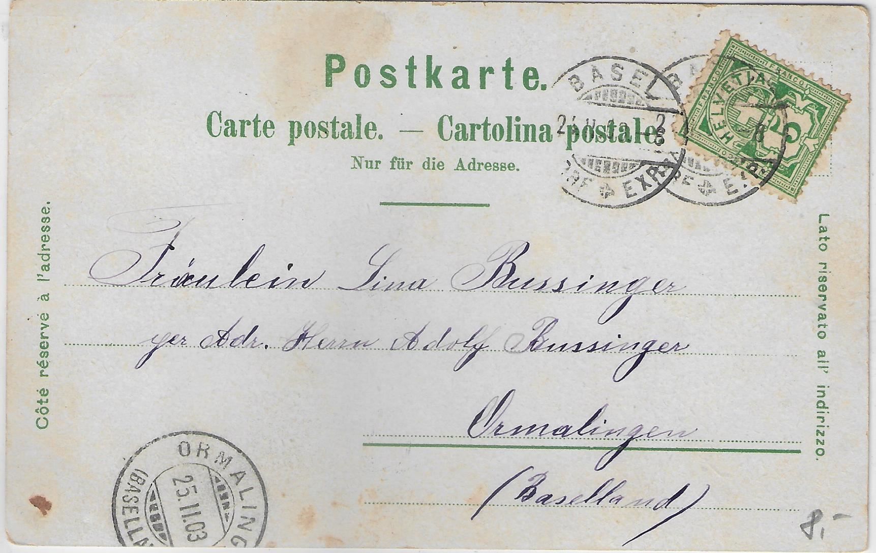Cartoline postali: Gruss aus Basel - Litho 1903 – Usato da Ettingen venduto da Kartenplanet 1