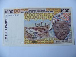 Banknote 1000 Francs BCEAO Westafrika, Zustand Wie Neu