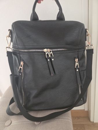 Black Convertible Backpack (32×32cm approx)With Gold Accents