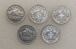 5 x 2 Rp. 1942, 43, 44, 45, 46 Zink
